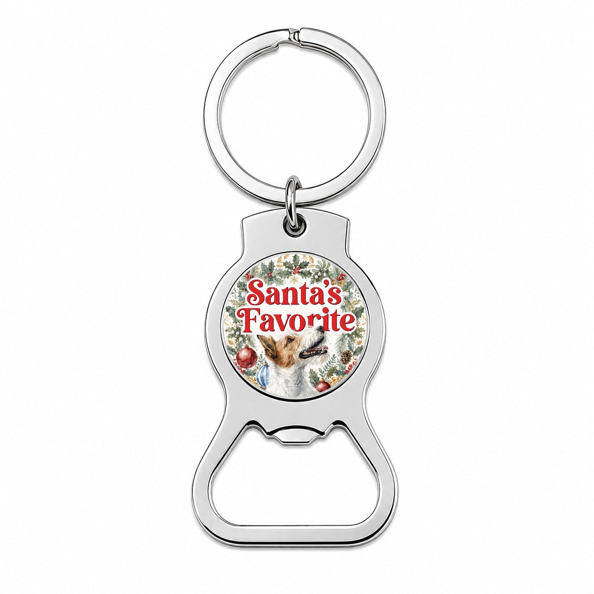 Fox Terrier Dog Christmas Santa's Favorite Bottle Opener Keychain