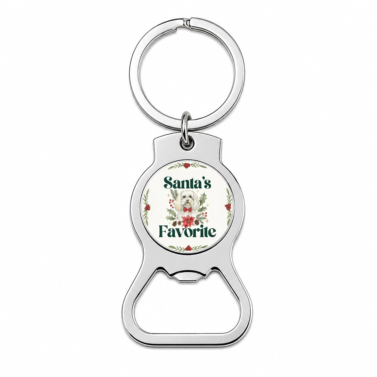 Maltese Dog Christmas Santa's Favorite Bottle Opener Keychain