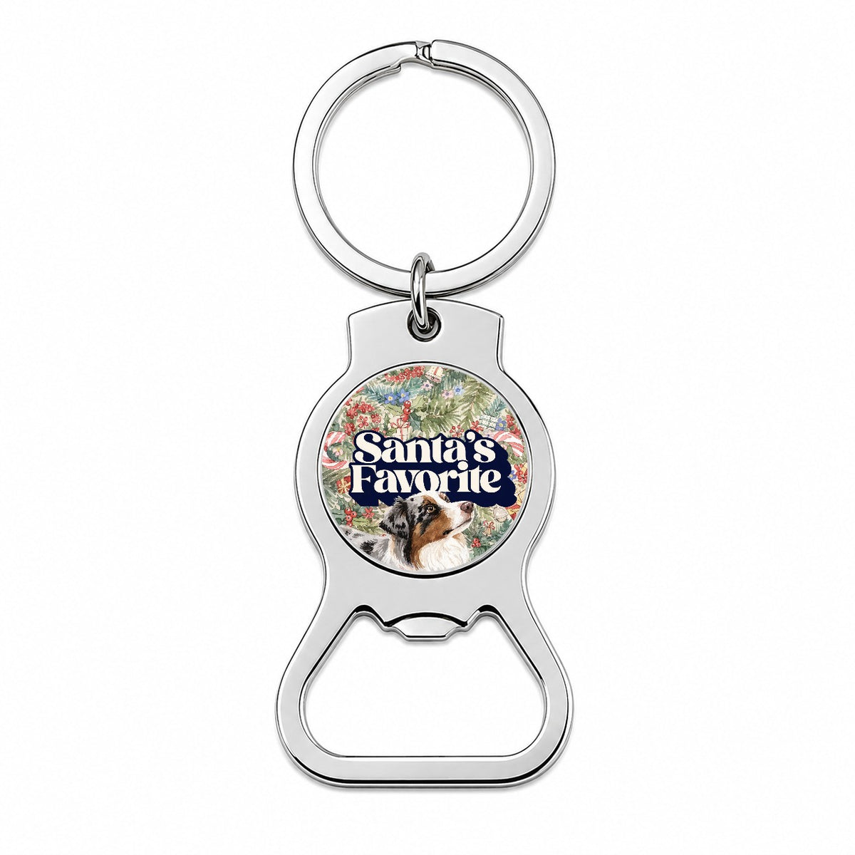 Miniature Australian Shepherd Mini Aussie Dog Christmas Santa's Favorite Bottle Opener Keychain
