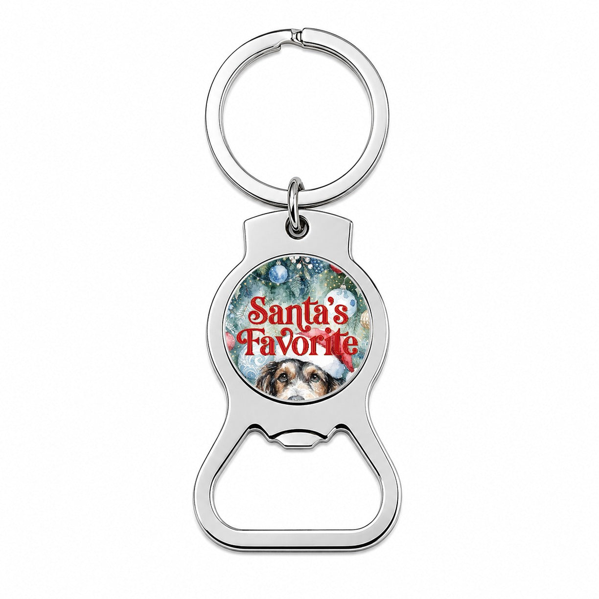 Mixed Breed Dog Christmas Santa's Favorite Bottle Opener Keychain