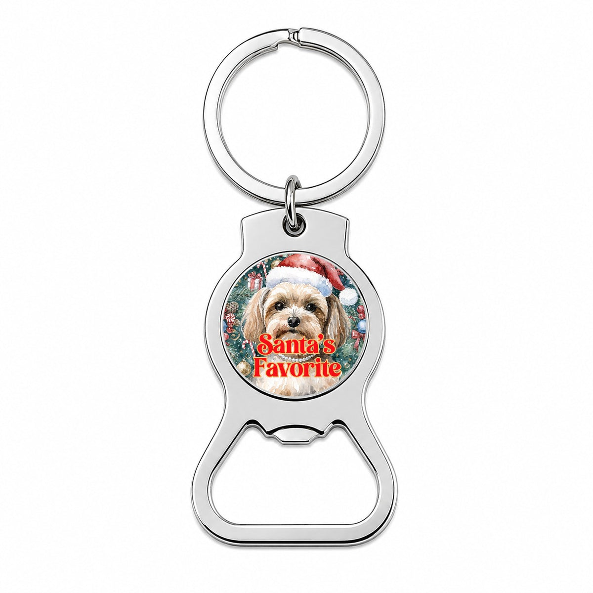 Morkie Dog Christmas Santa's Favorite Bottle Opener Keychain