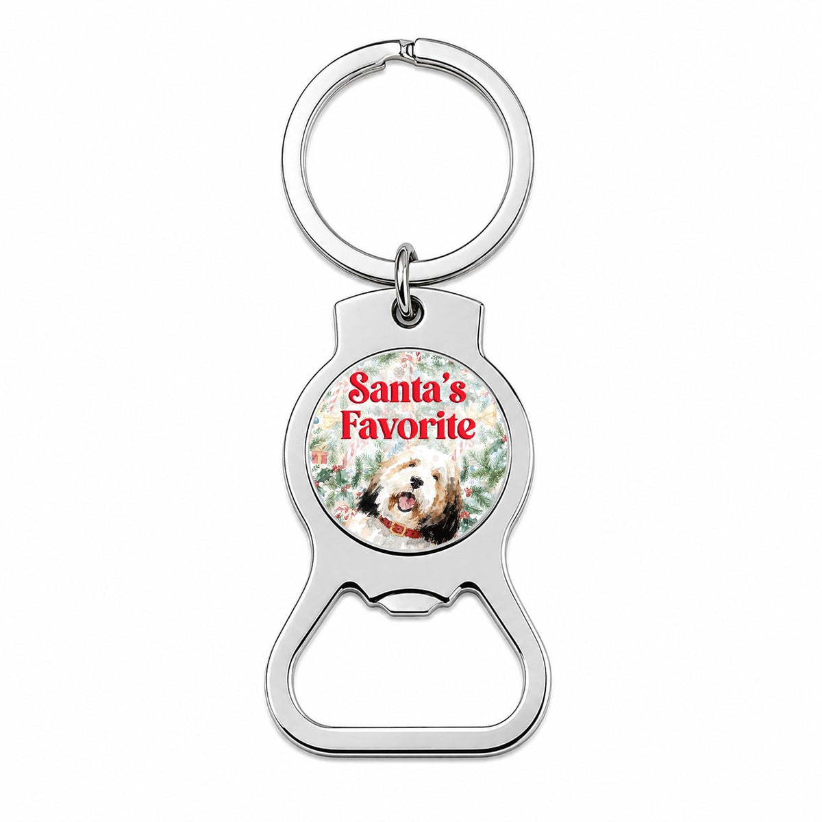Old English Sheepdog Christmas Santa's Favorite Bottle Opener Keychain