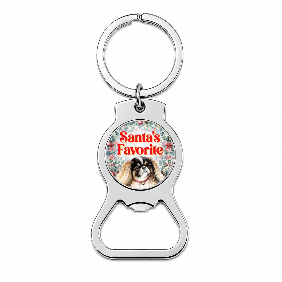 Pekingese Dog Christmas Santa's Favorite Bottle Opener Keychain