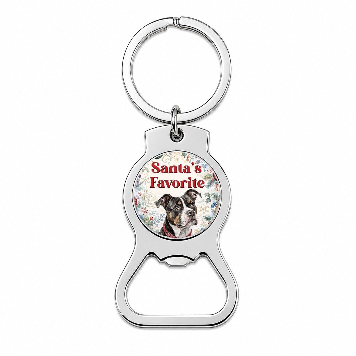 Pit Bull Mix Dog Christmas Santa's Favorite Bottle Opener Keychain
