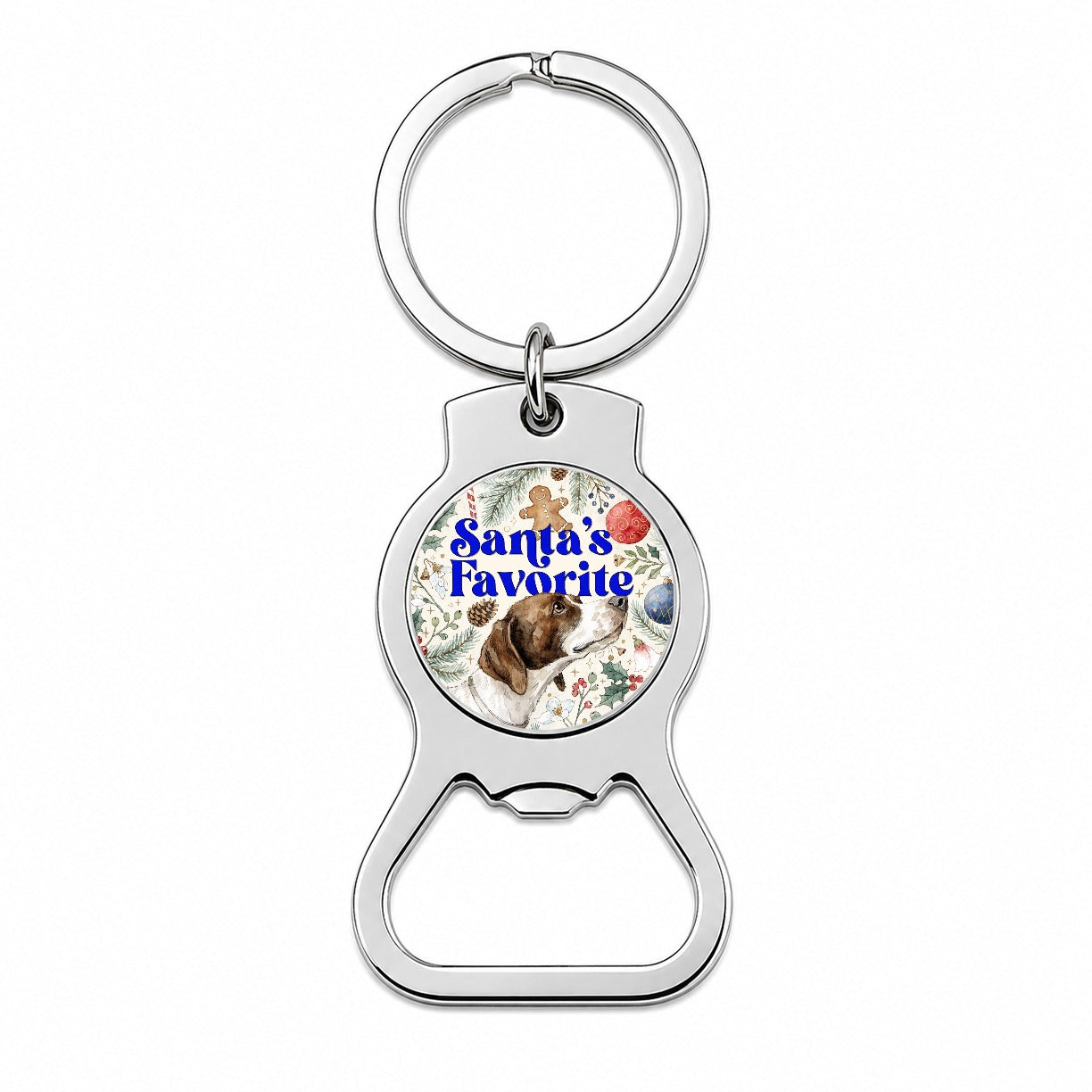 Pointer Dog Christmas Santa's Favorite Bottle Opener Keychain