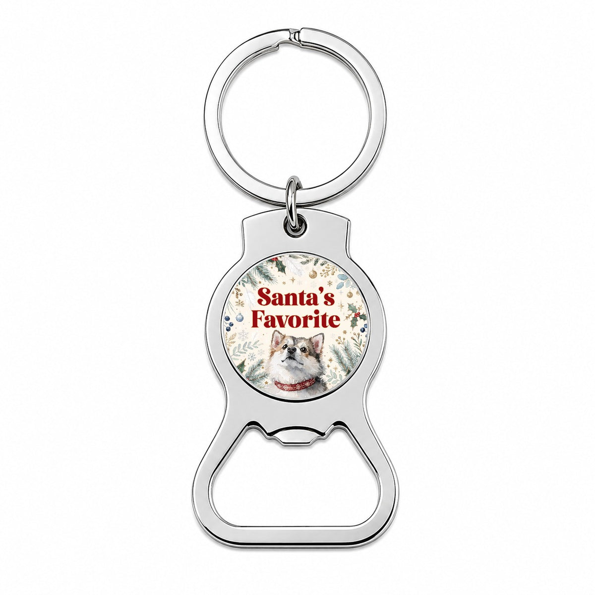 Pomsky Dog Christmas Santa's Favorite Bottle Opener Keychain