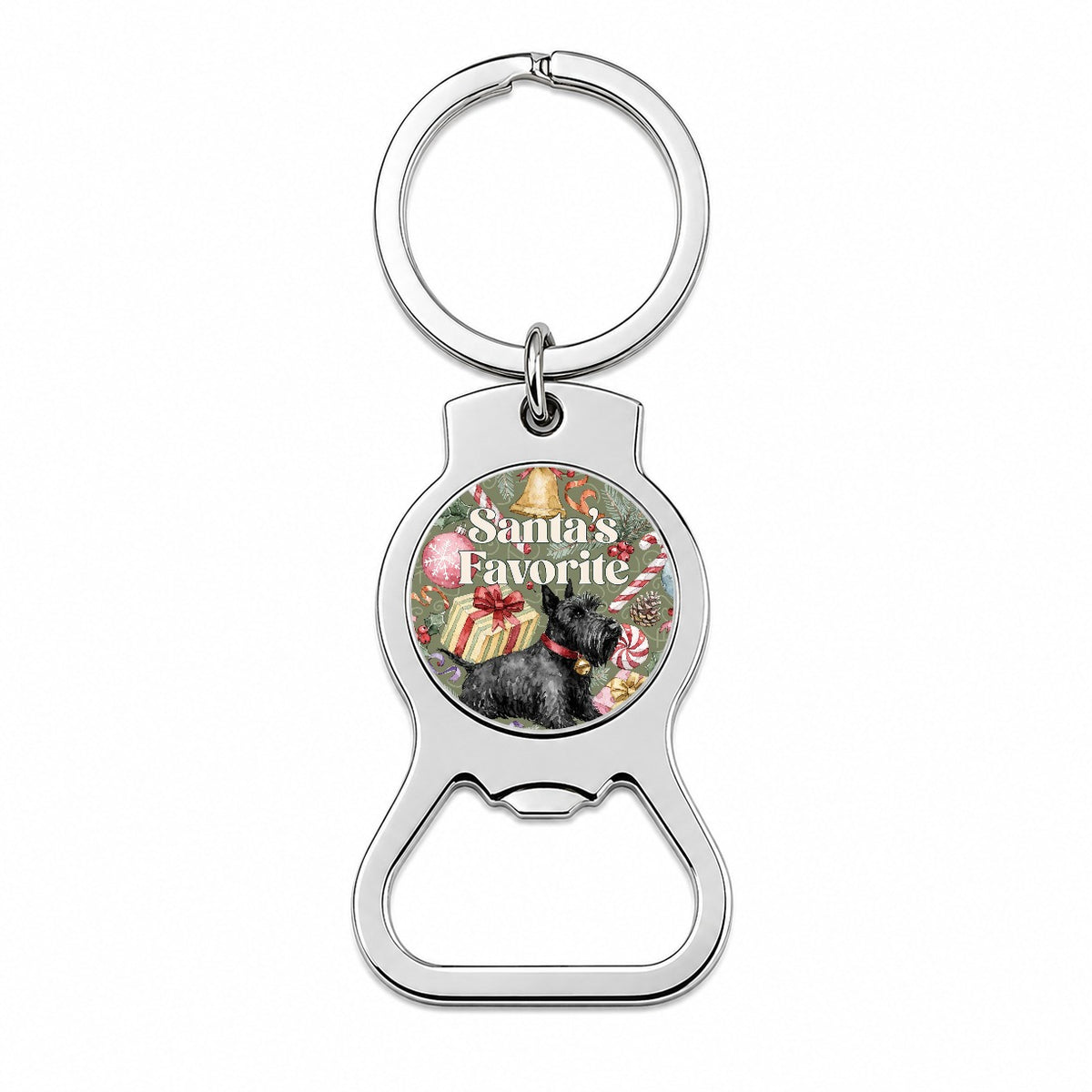 Scottish Terrier Dog Christmas Santa's Favorite Bottle Opener Keychain