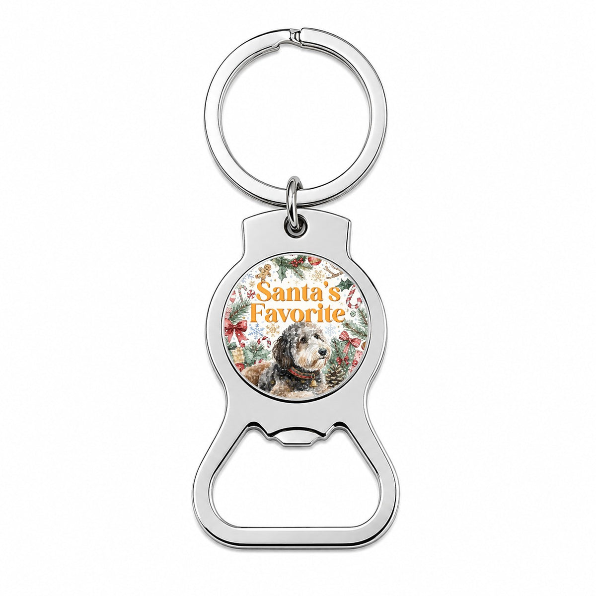 Sheepadoodle Dog Christmas Santa's Favorite Bottle Opener Keychain
