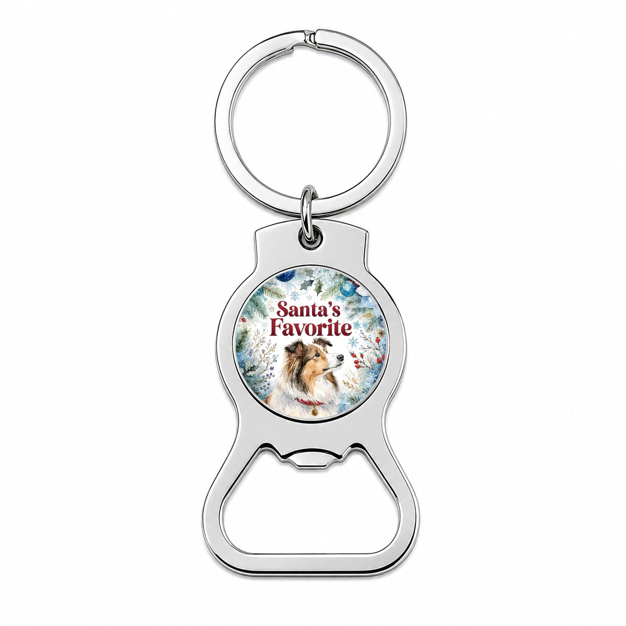 Shetland Sheepdog Christmas Santa's Favorite Bottle Opener Keychain