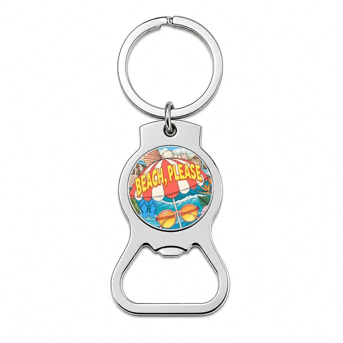 Beach Please Umbrella Funny Bottle Opener Keychain