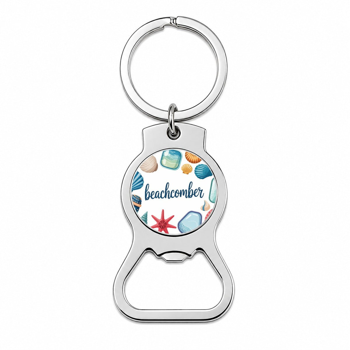 Beachcomber Seashells Sea Glass Bottle Opener Keychain