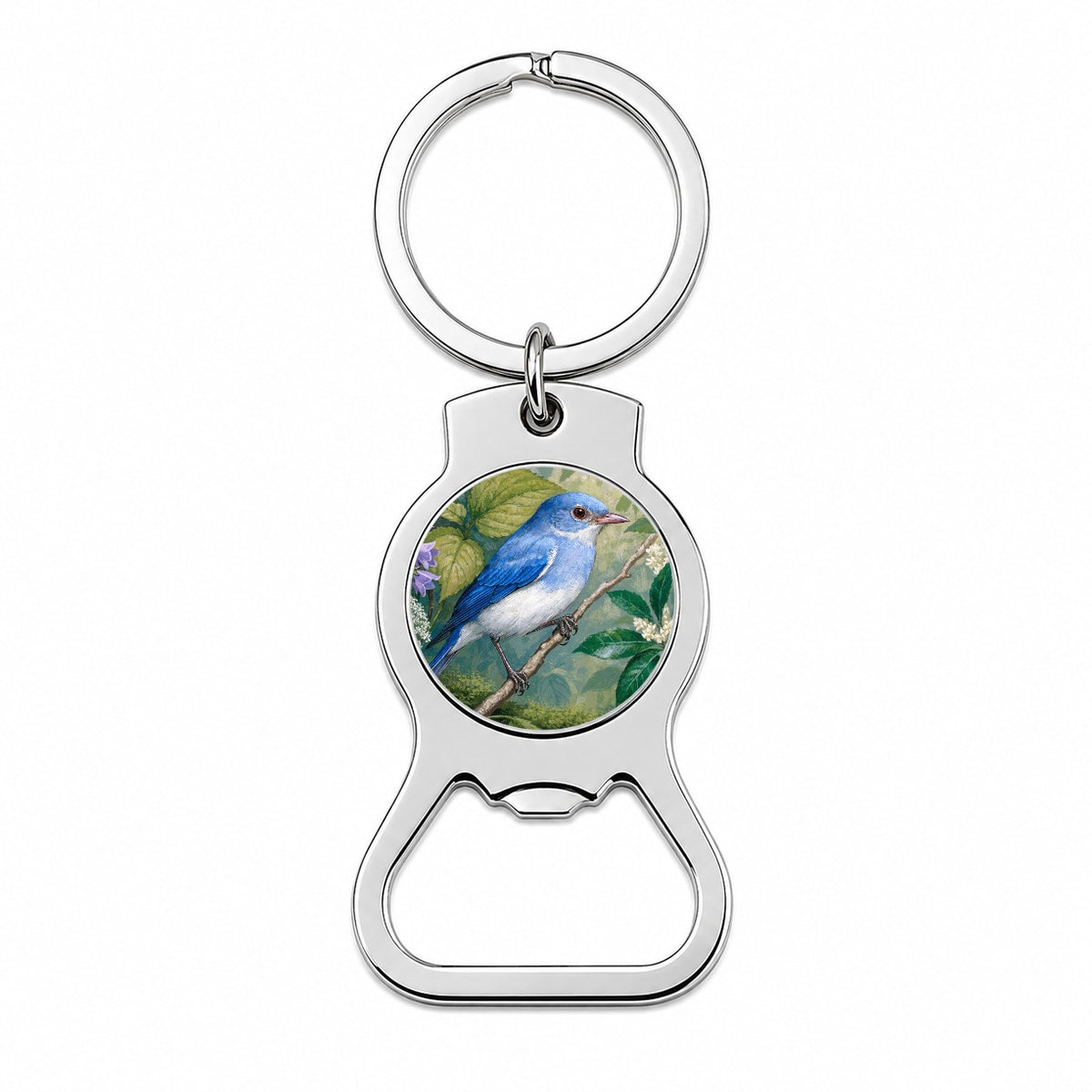 Bluebird Spring Wildflowers Bottle Opener Keychain