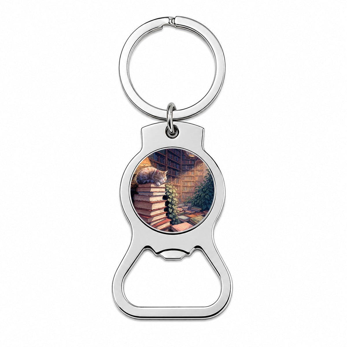 Bookstore Cat Bottle Opener Keychain