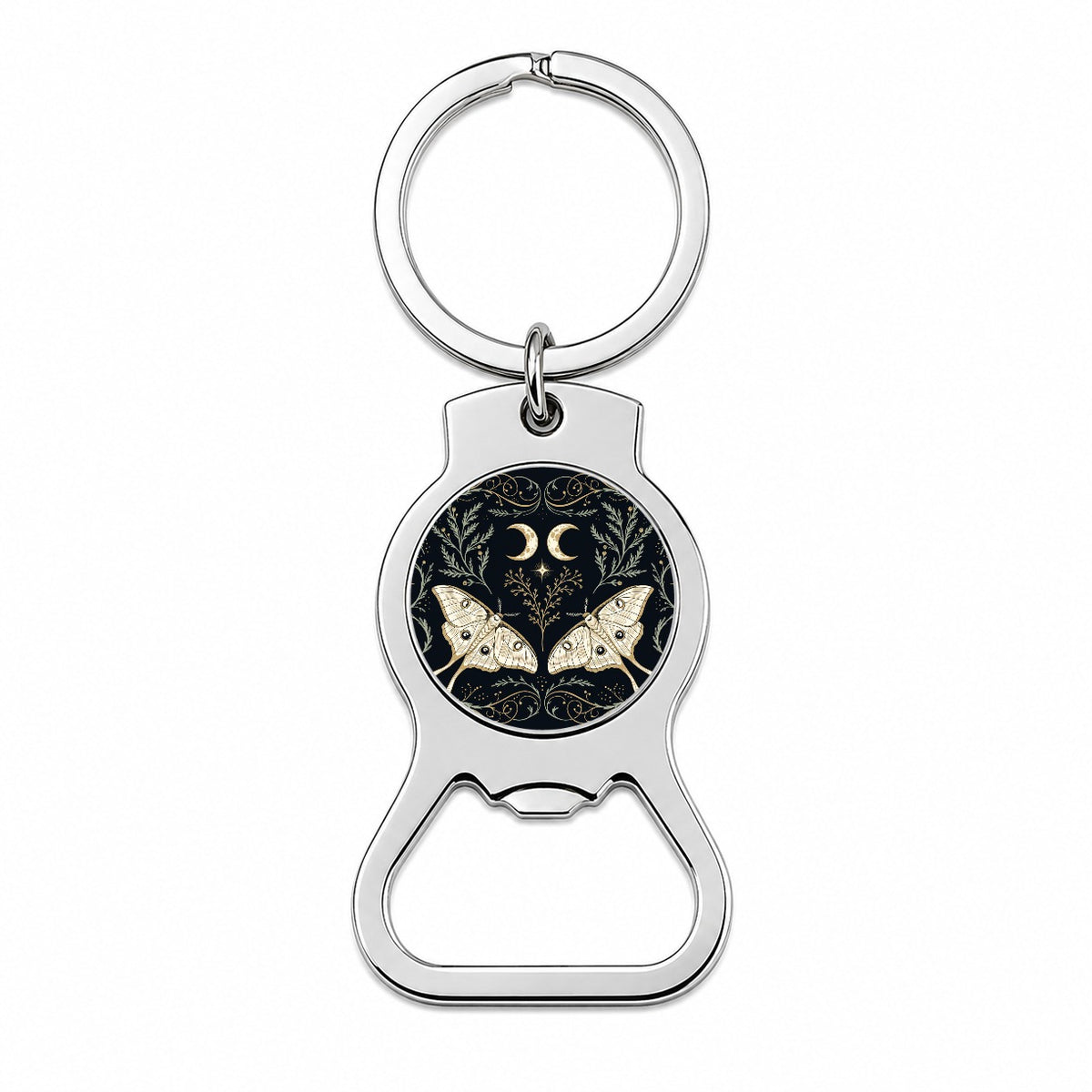 Celestial Moths Crescent Moons Bottle Opener Keychain