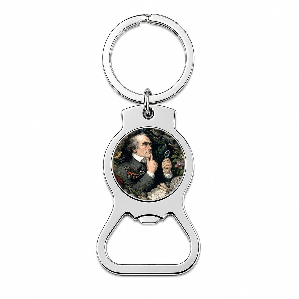 Charles Darwin Naturalist Bottle Opener Keychain