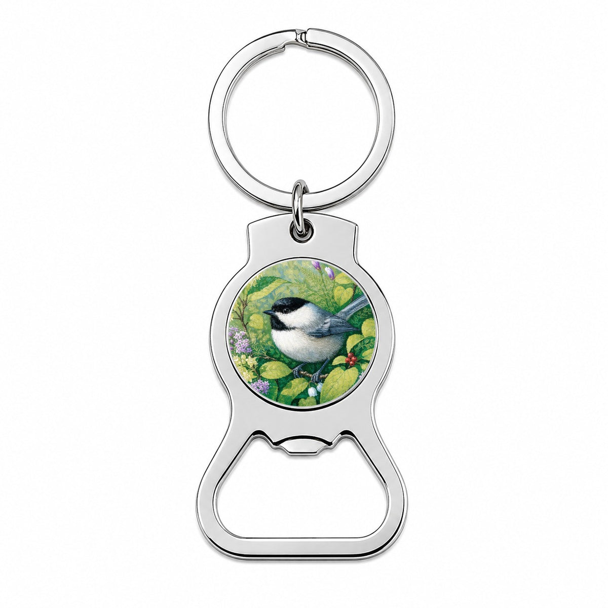 Chickadee Wildflower Garden Bottle Opener Keychain