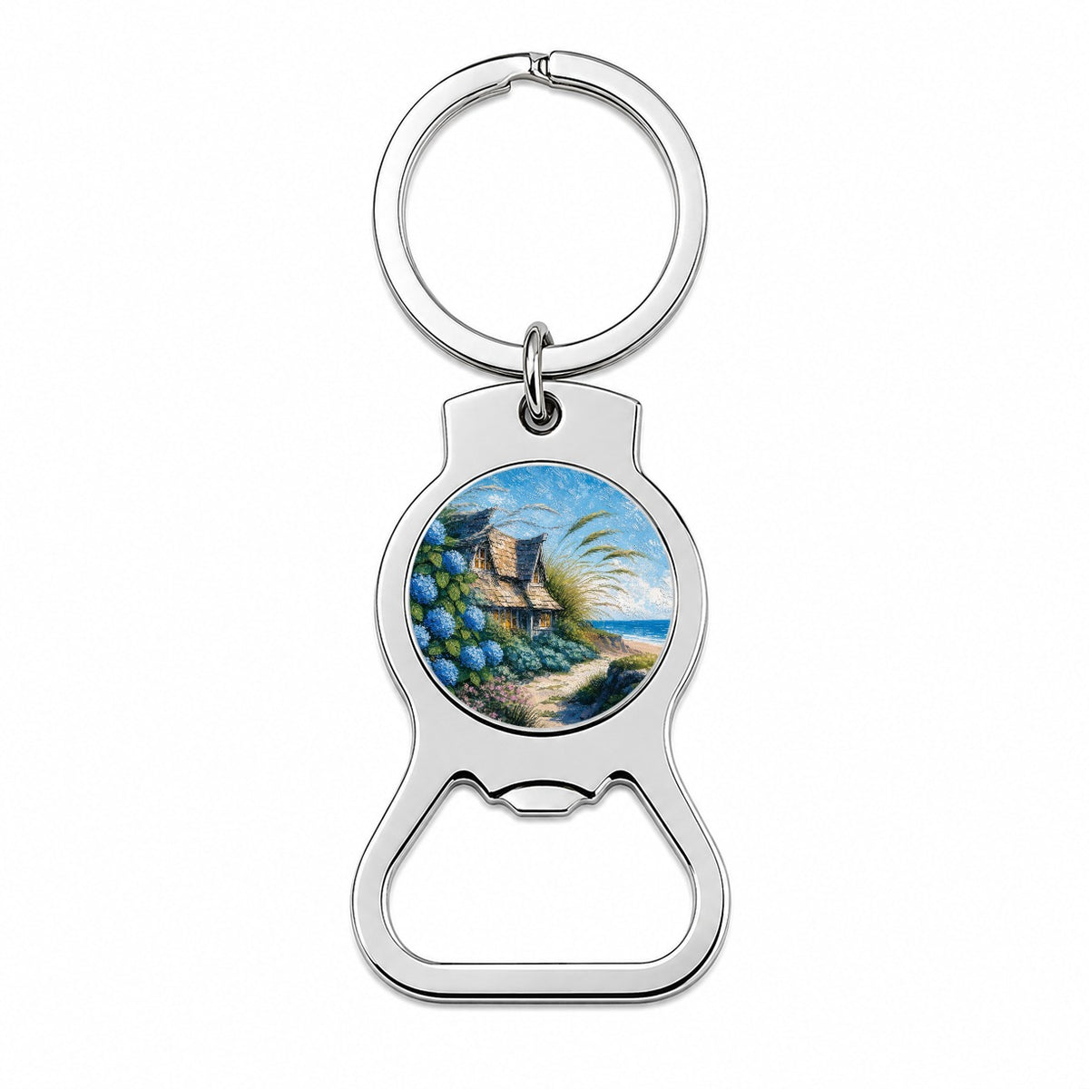 Coastal Cottage Hydrangeas Bottle Opener Keychain