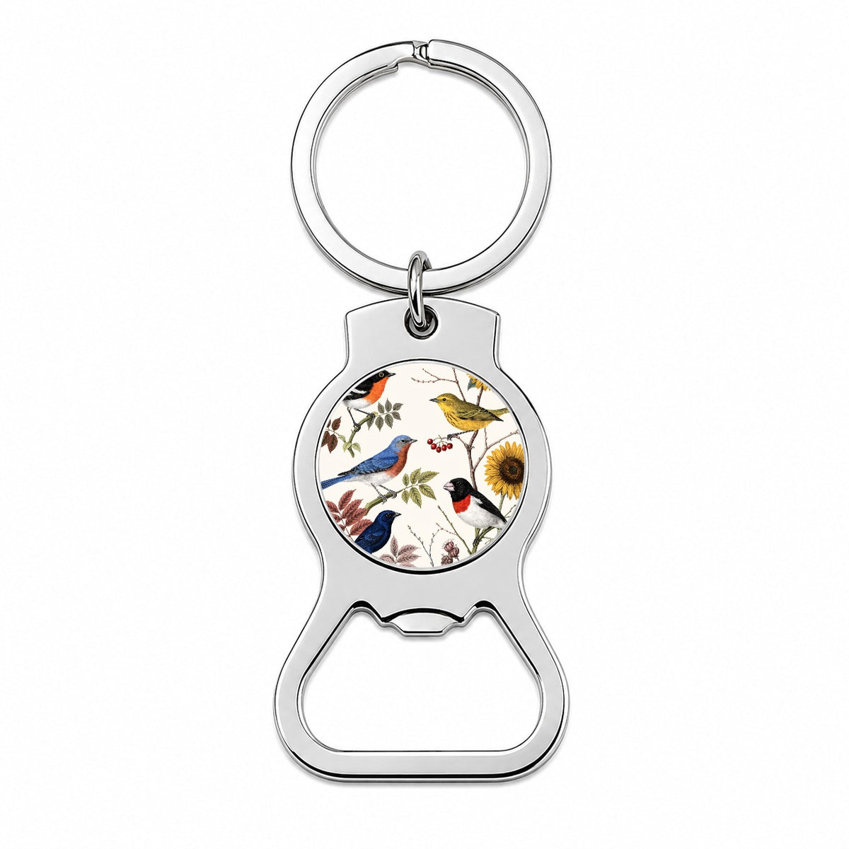 Colorful Backyard Songbirds Bottle Opener Keychain