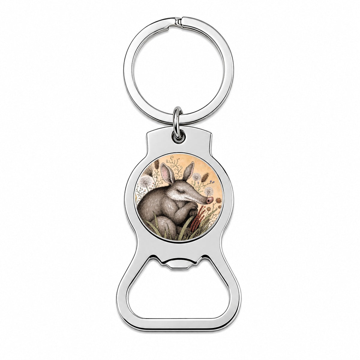 Cute Aardvark Illustration Bottle Opener Keychain
