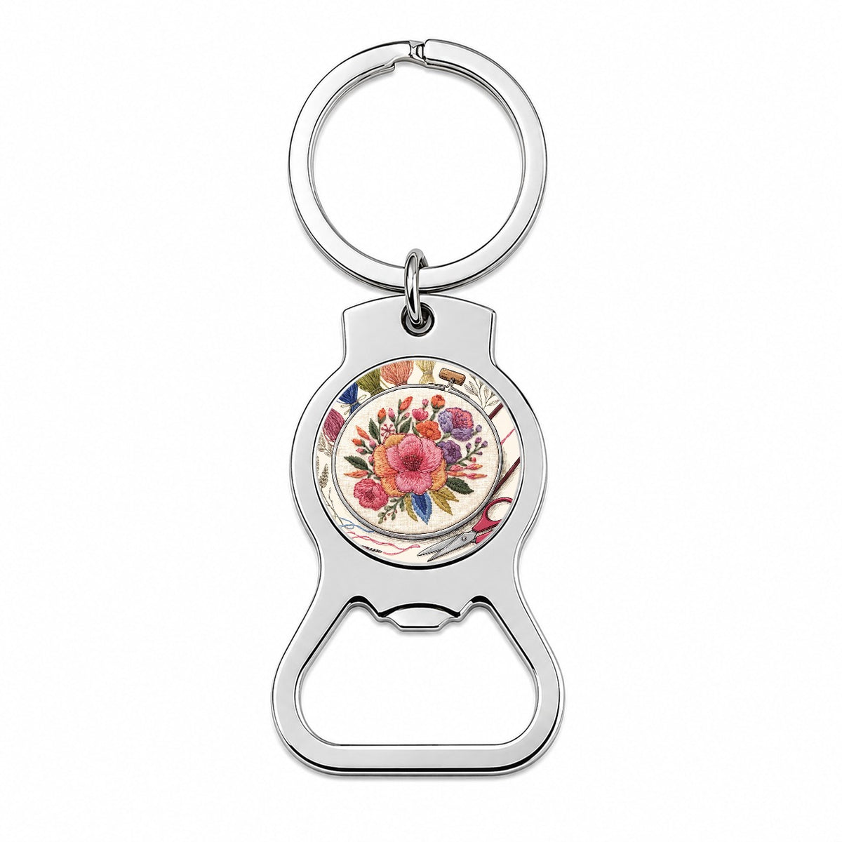 Embroidery Floral Hoop Bottle Opener Keychain