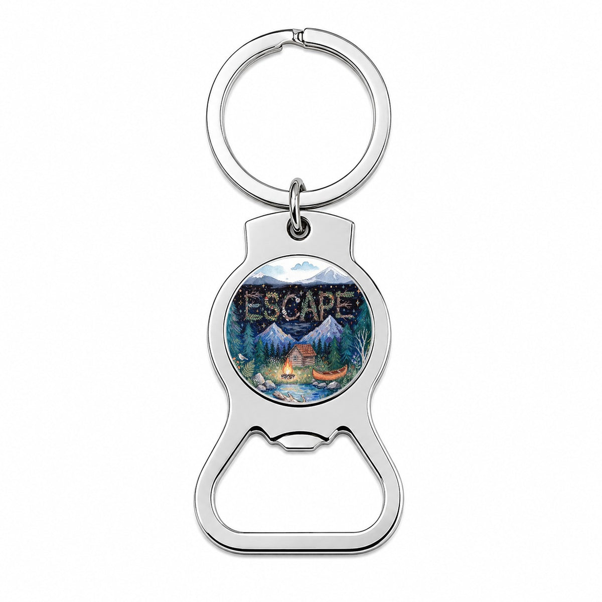 Escape Cozy Cabin Campfire Bottle Opener Keychain