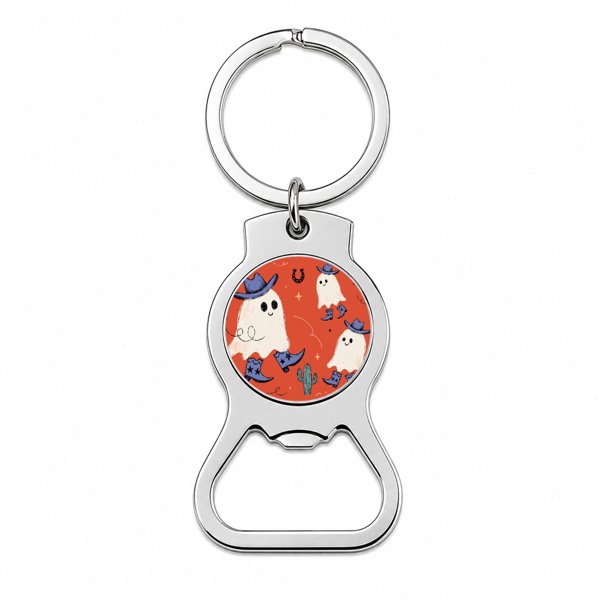 Friendly Ghosts Cowboys Halloween Bottle Opener Keychain