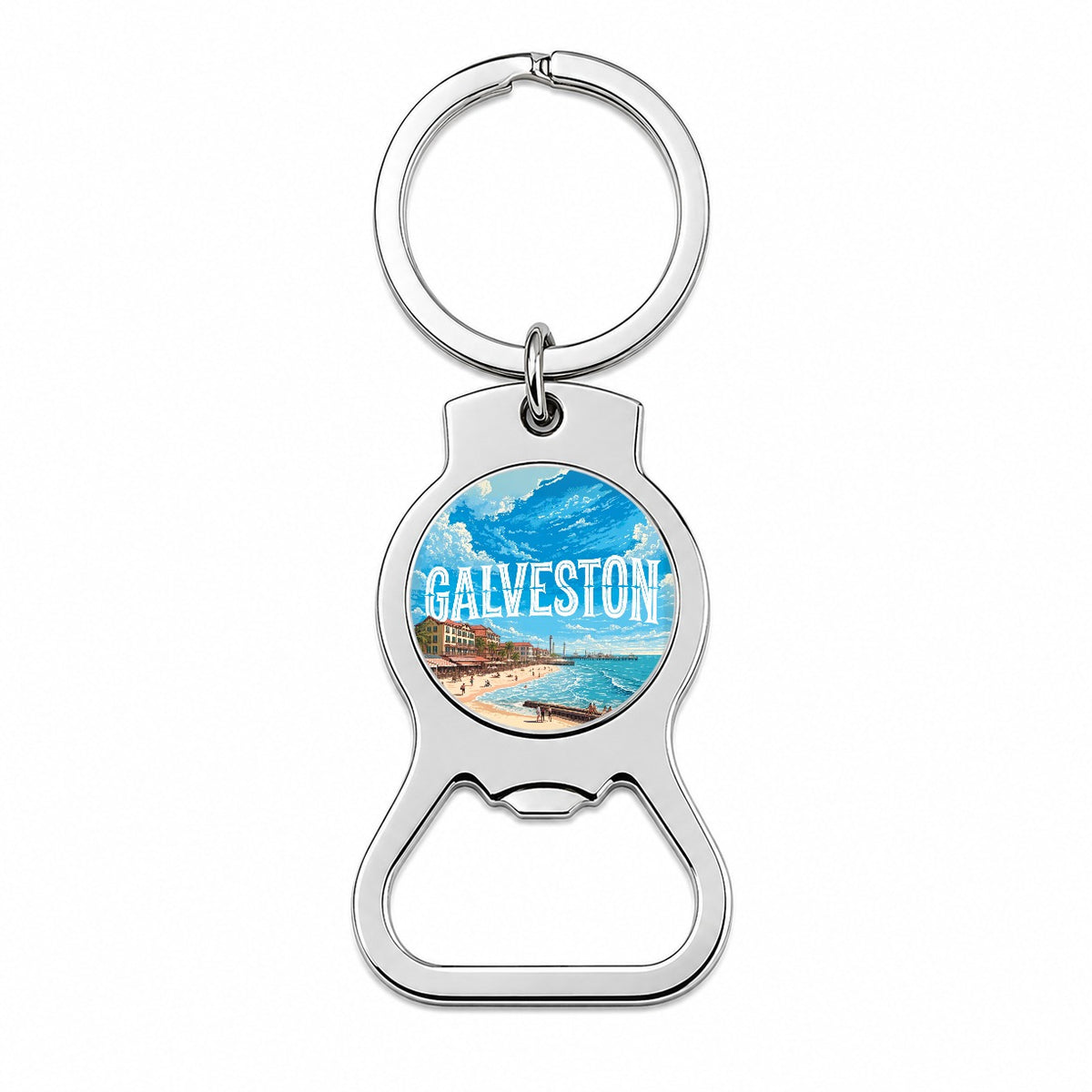 Galveston Texas Travel Bottle Opener Keychain