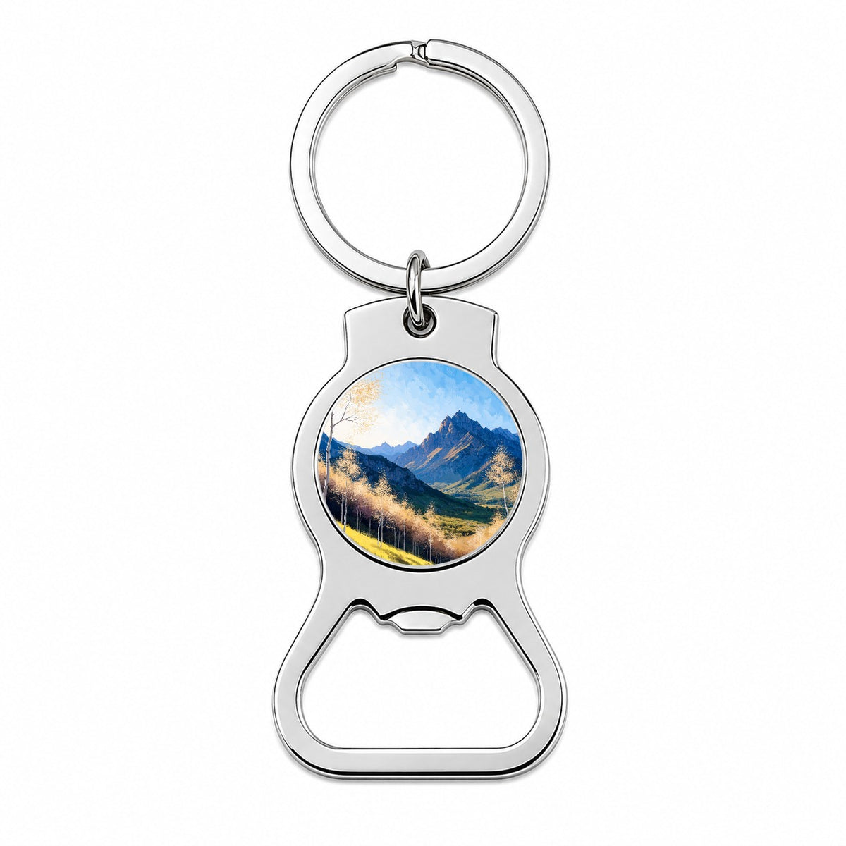 Golden Aspen Mountain Forest Bottle Opener Keychain