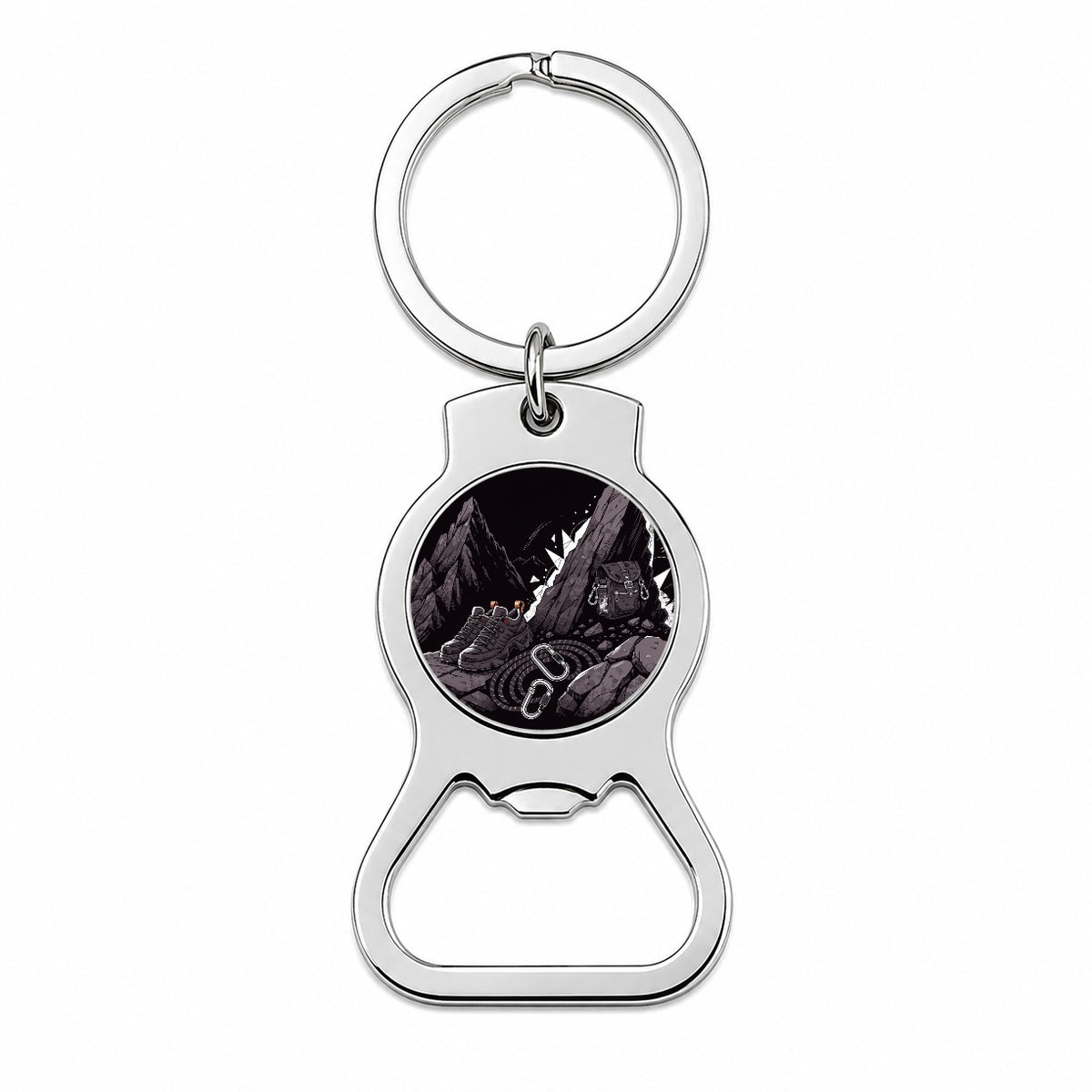 Hiking Rock Climbing Gear Dark Mountain Bottle Opener Keychain