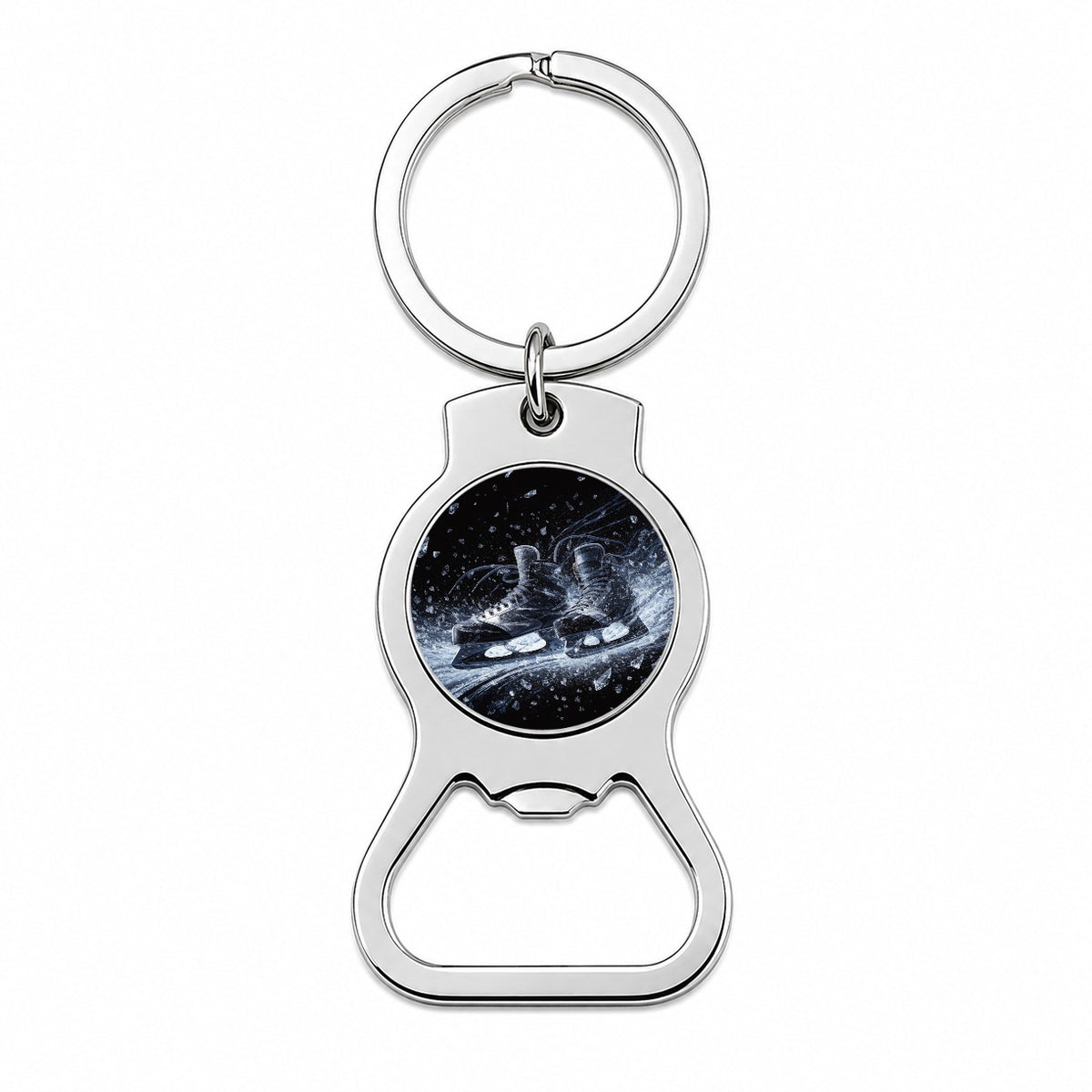 Hockey Skates On Ice Bottle Opener Keychain