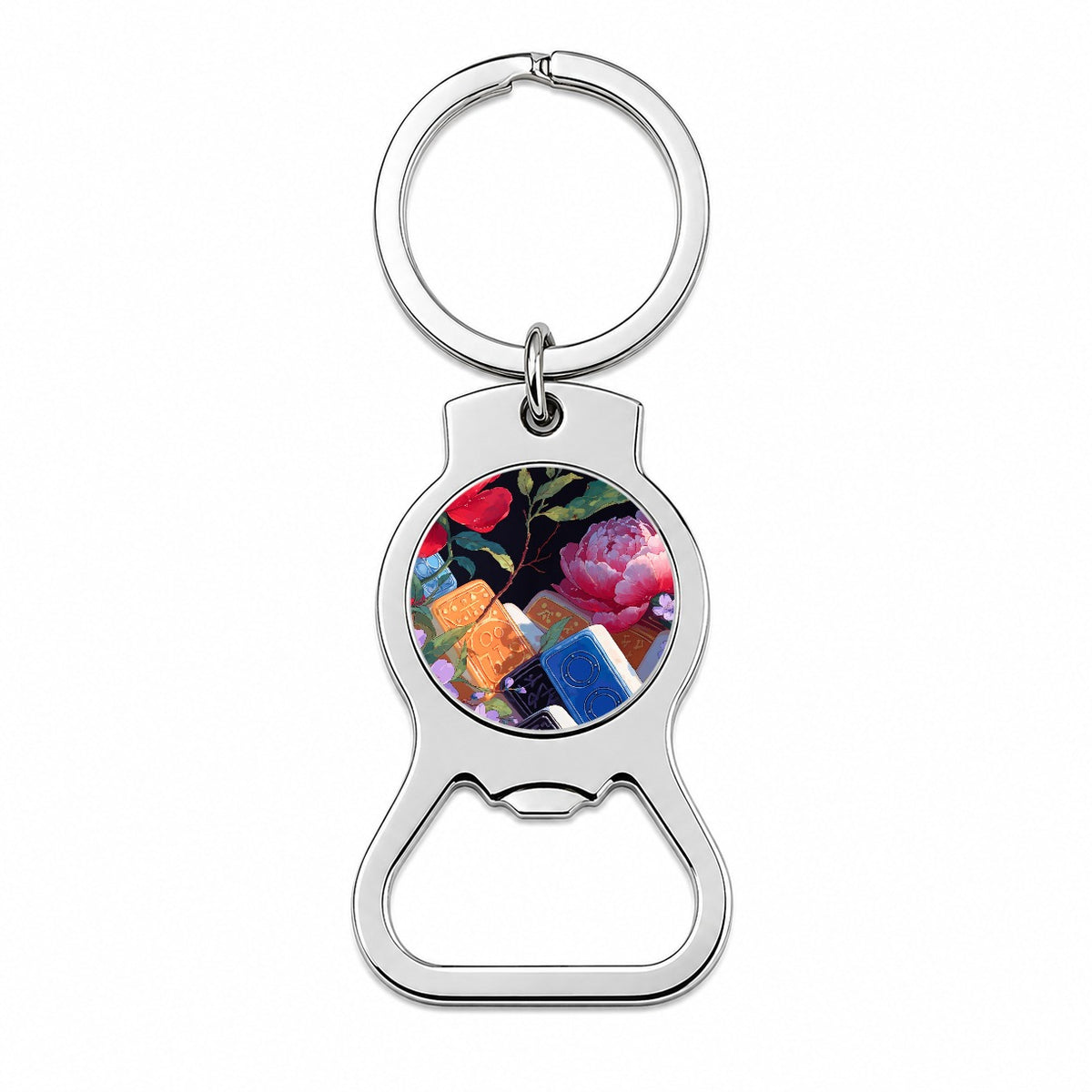 Mahjong Tiles Flowers Bottle Opener Keychain