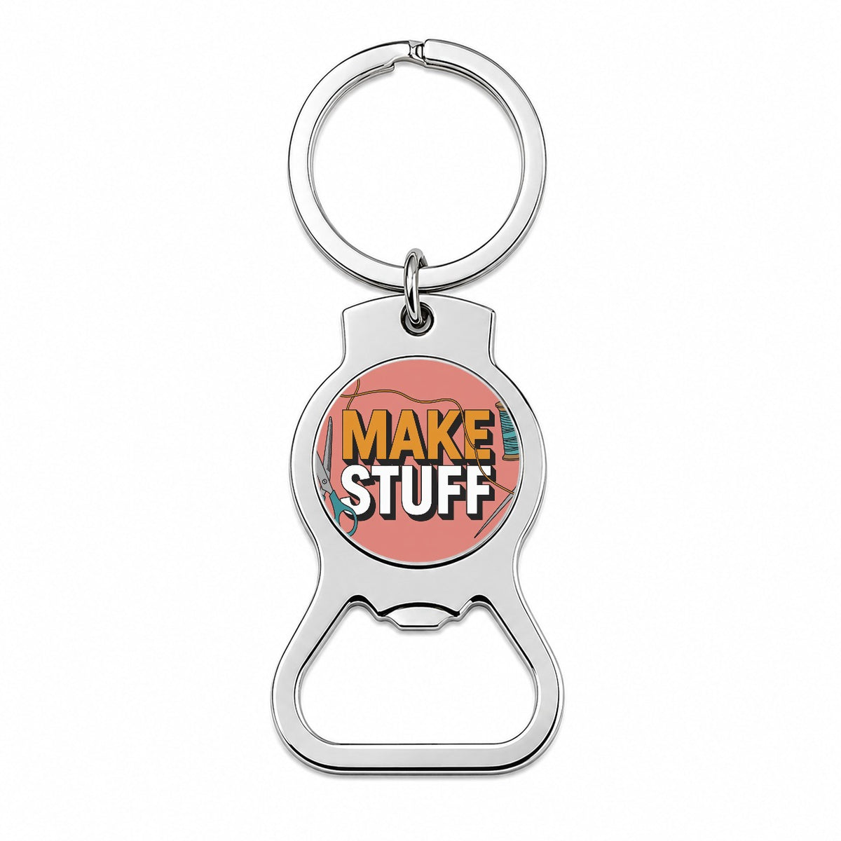 Make Stuff Scissors Thread Sewing Crafter Bottle Opener Keychain