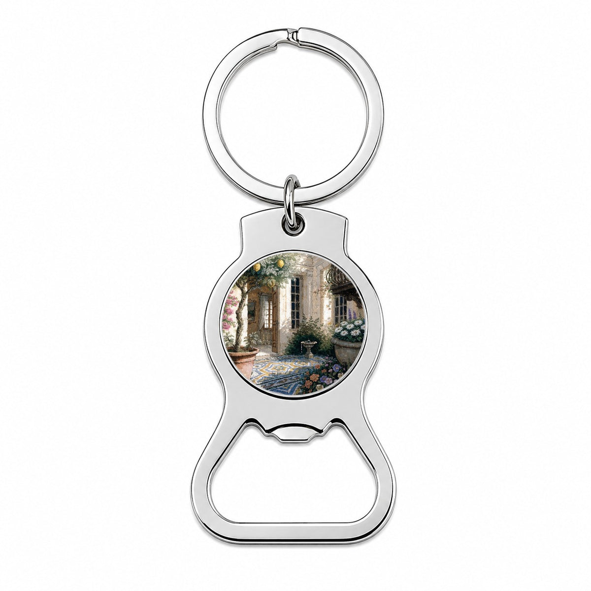 Mediterranean Courtyard Garden Bottle Opener Keychain