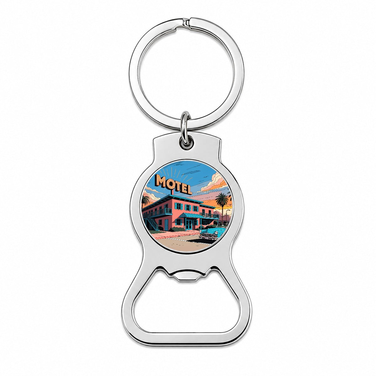Mid Century Roadside Motel Bottle Opener Keychain