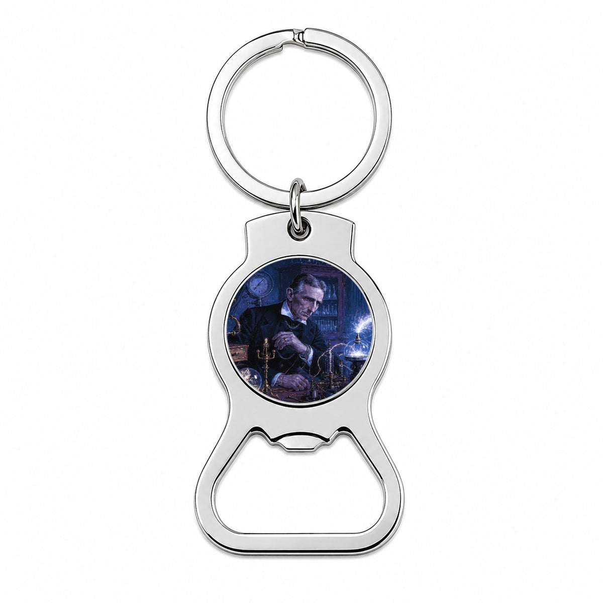 Nikola Tesla Inventor Bottle Opener Keychain