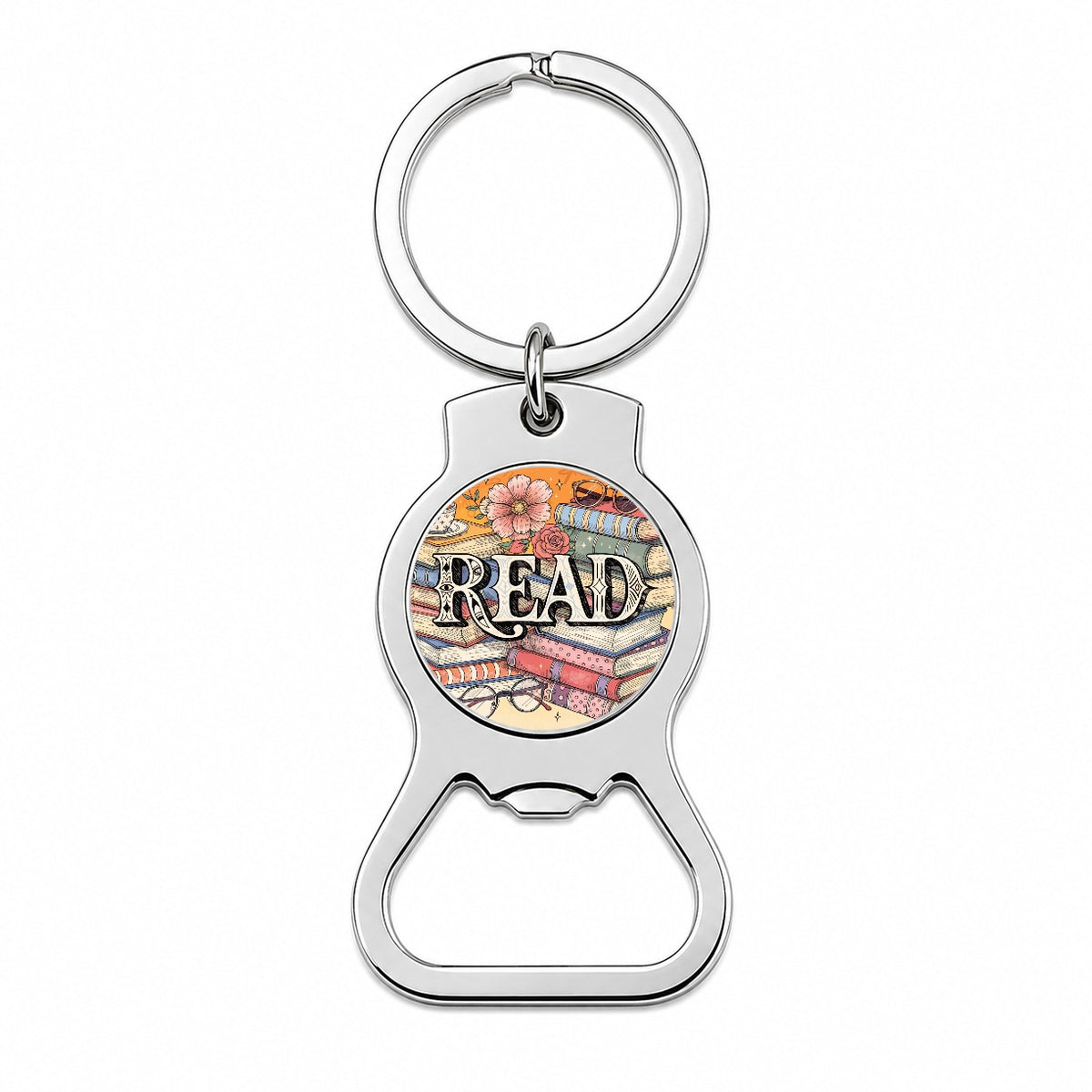 Read Stack Of Books Reading Bottle Opener Keychain