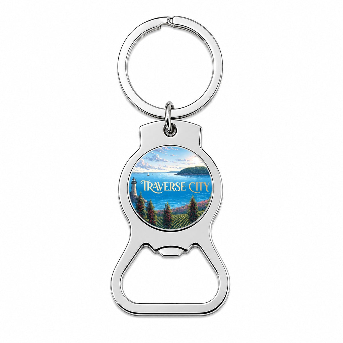 Traverse City Michigan Travel Bottle Opener Keychain