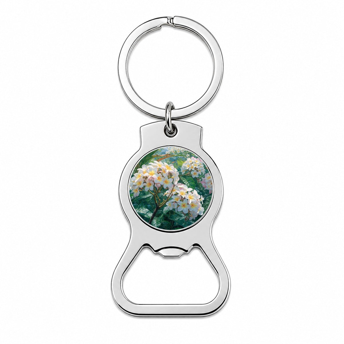 Tropical Frangipani Flowers Bottle Opener Keychain