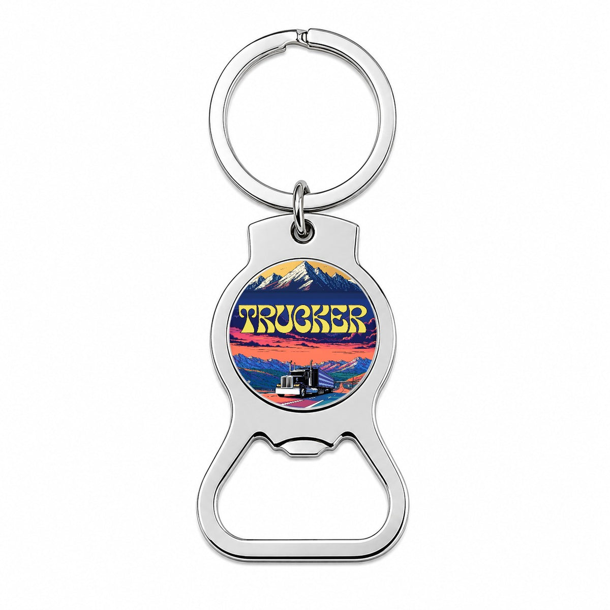 Trucker Semi Truck Driver Bottle Opener Keychain