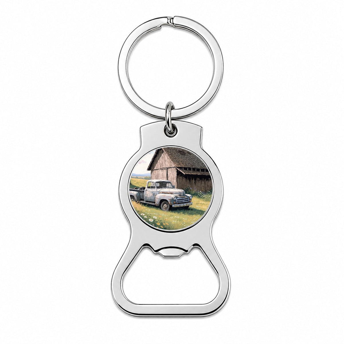 Vintage Farm Truck Rustic Barn Bottle Opener Keychain