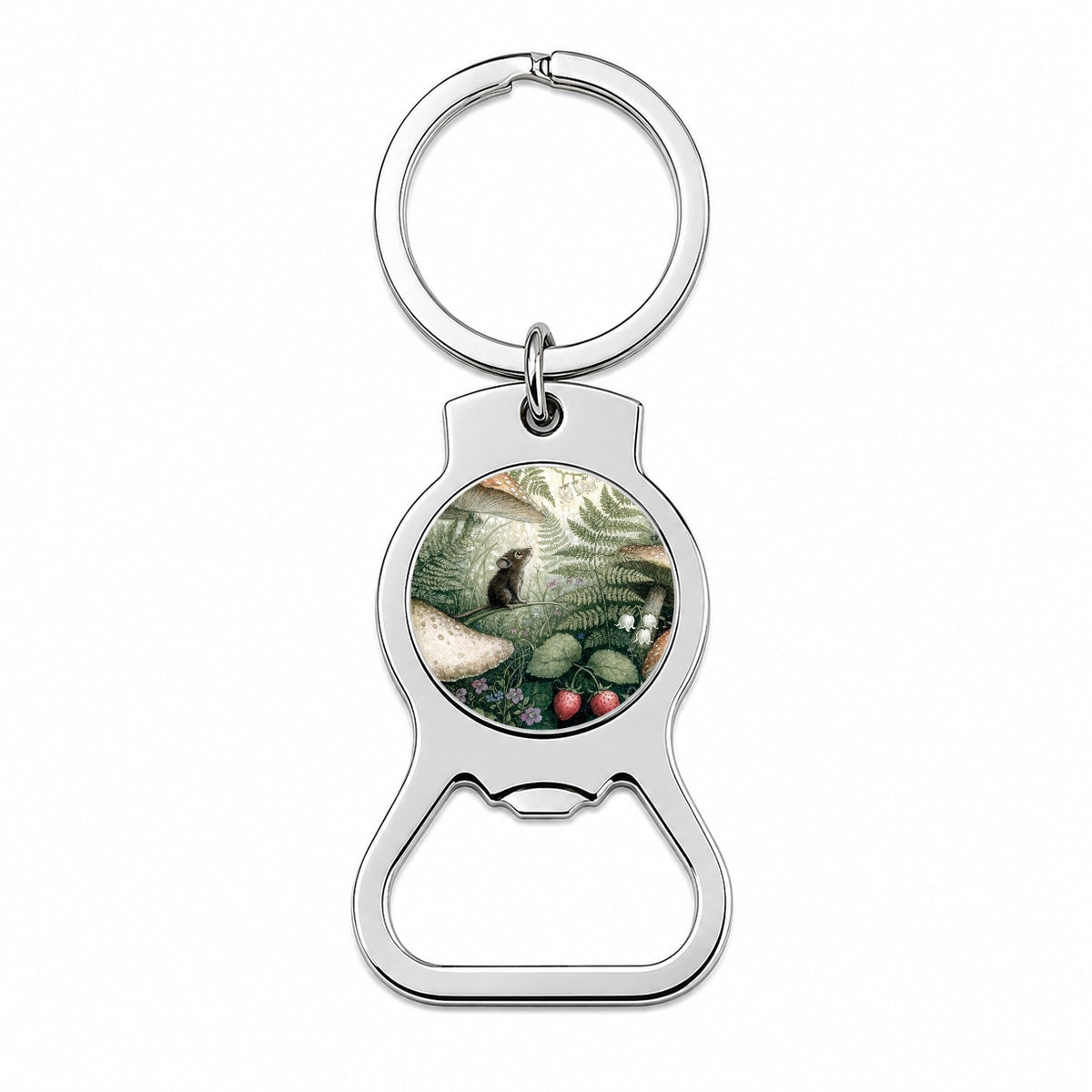 Woodland Mouse Mushroom Garden Bottle Opener Keychain