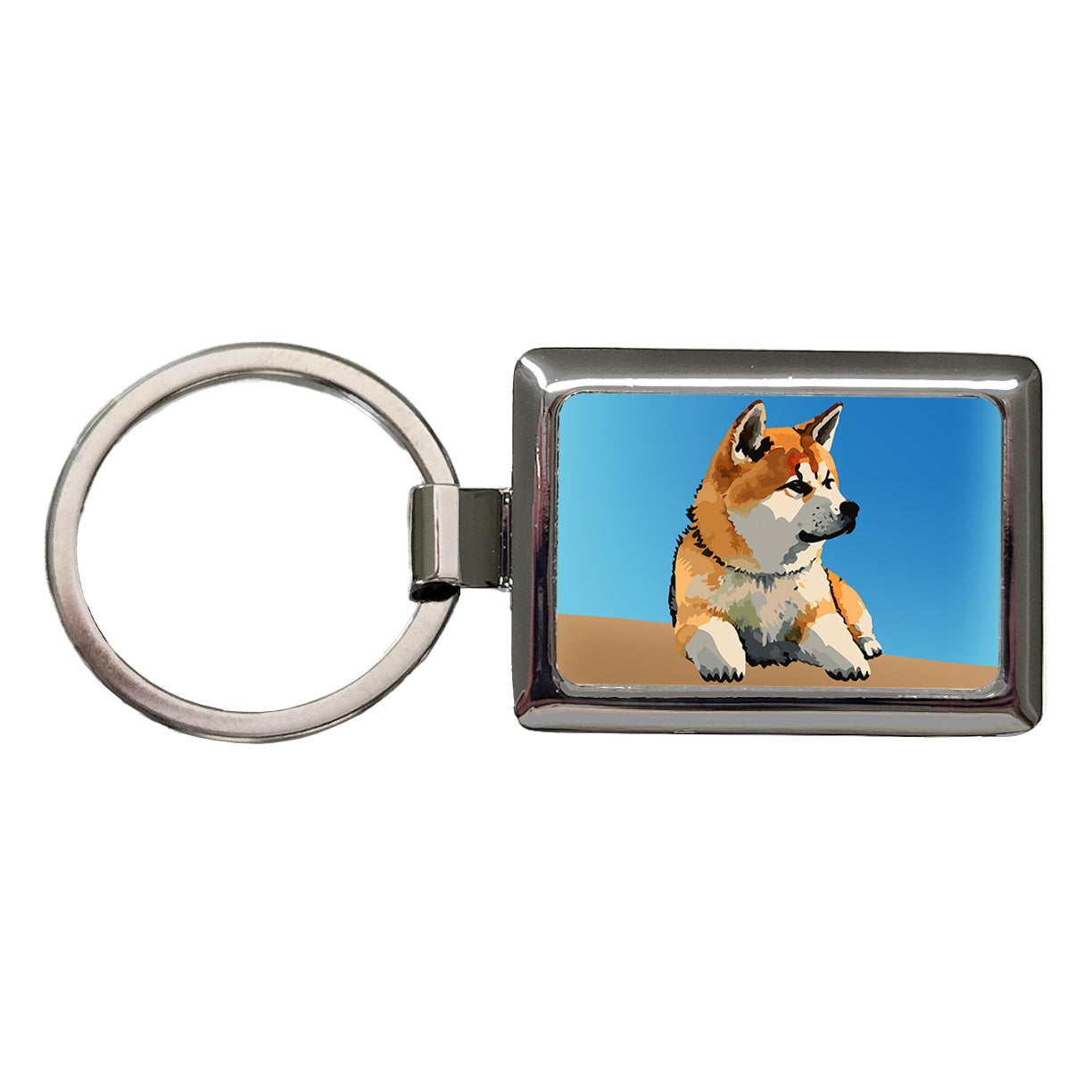 Akita Dog Watercolor Rectangle Metal Keychain