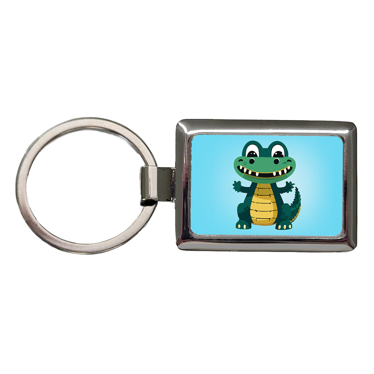Alligator Crocodile Happy Rectangle Metal Keychain