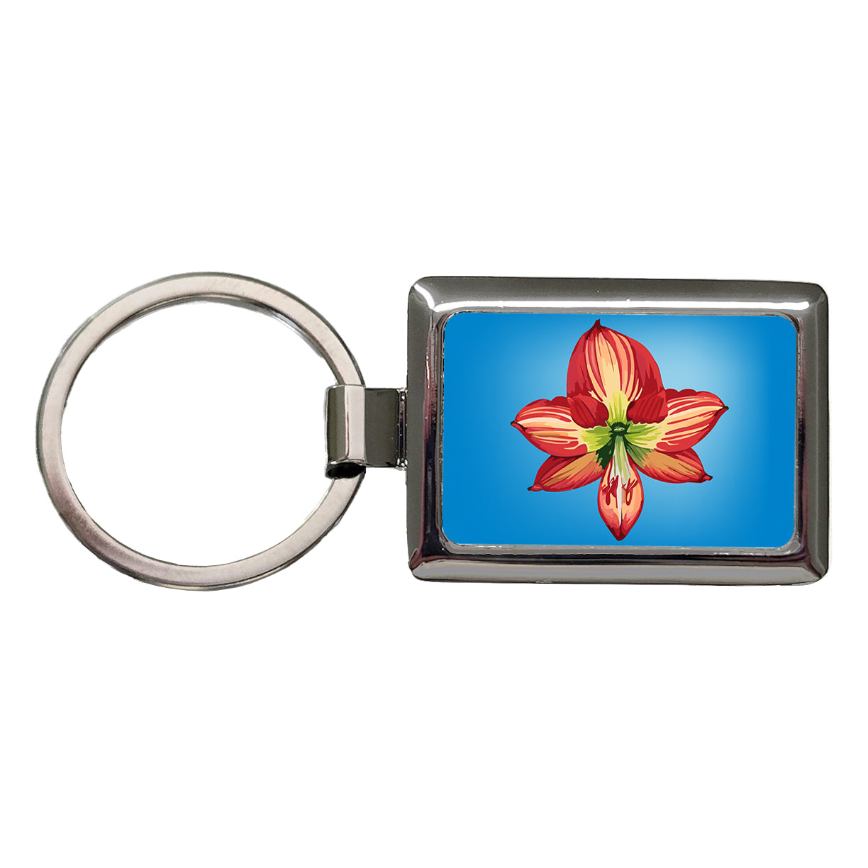 Amaryllis Flower Christmas Rectangle Metal Keychain
