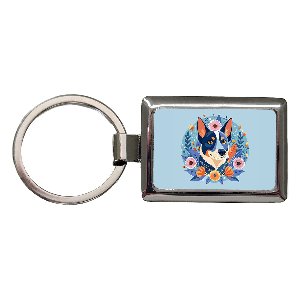 American Cattle Dog Floral Flowers Rectangle Metal Keychain