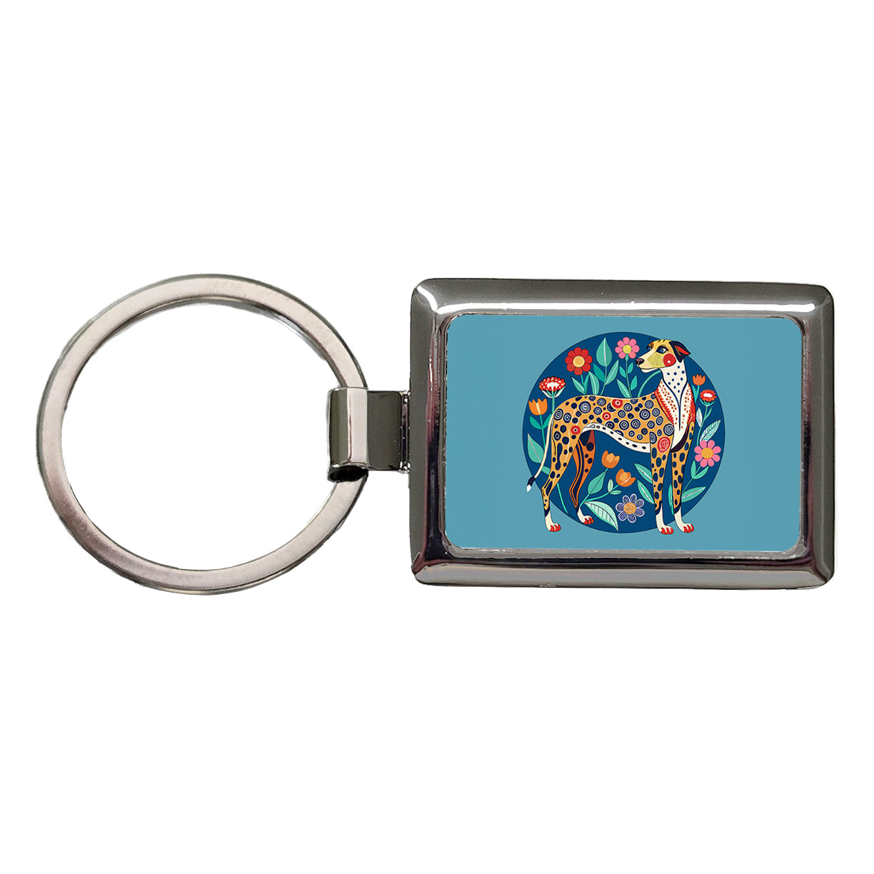 American Leopard Hound Dog Floral Flowers Rectangle Metal Keychain