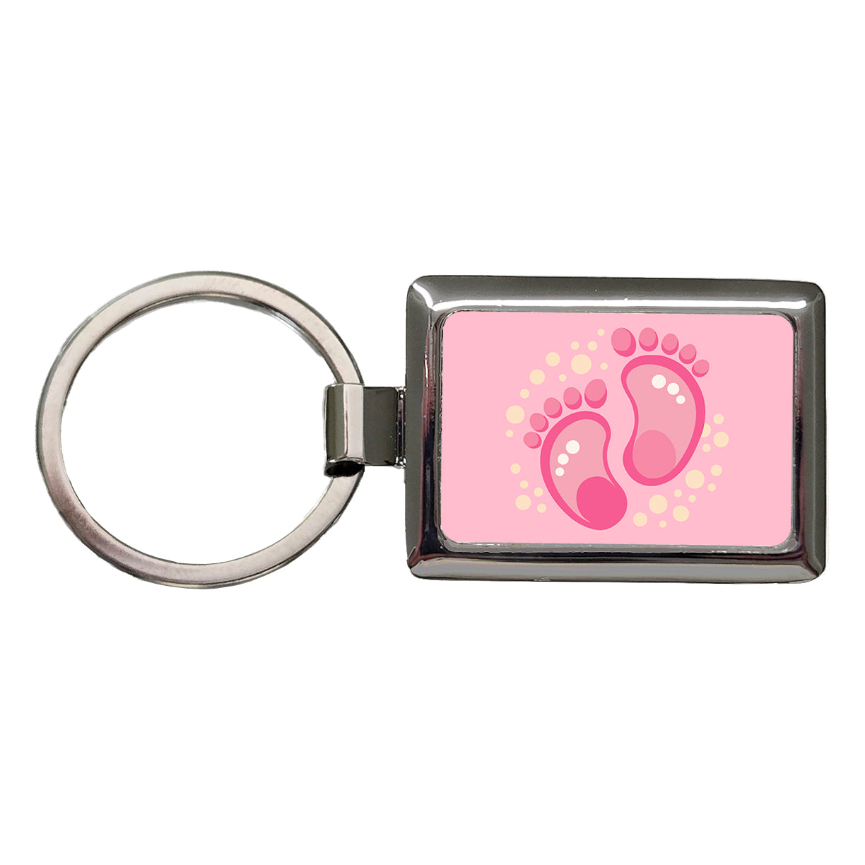 Baby Footprints Pink Rectangle Metal Keychain
