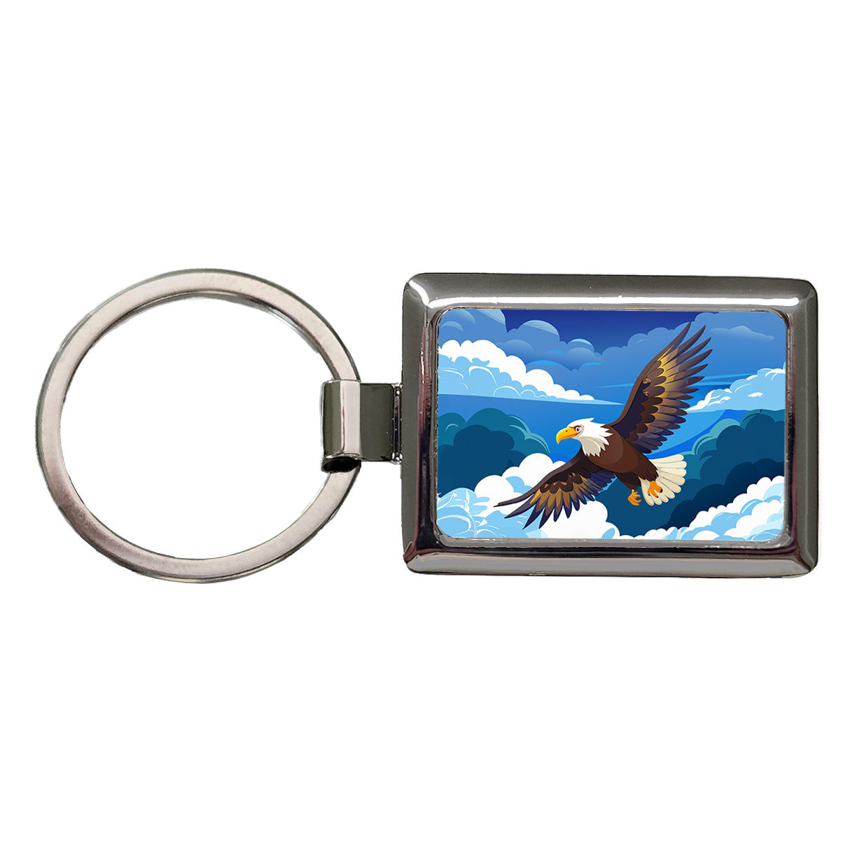 Bald Eagle Flying Rectangle Metal Keychain