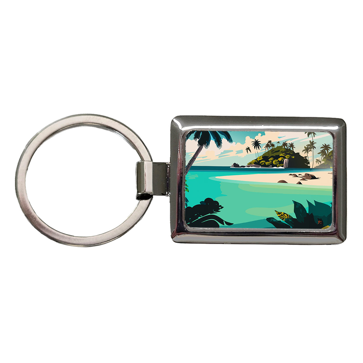 Beach Tropical Island Paradise Vacation Rectangle Metal Keychain