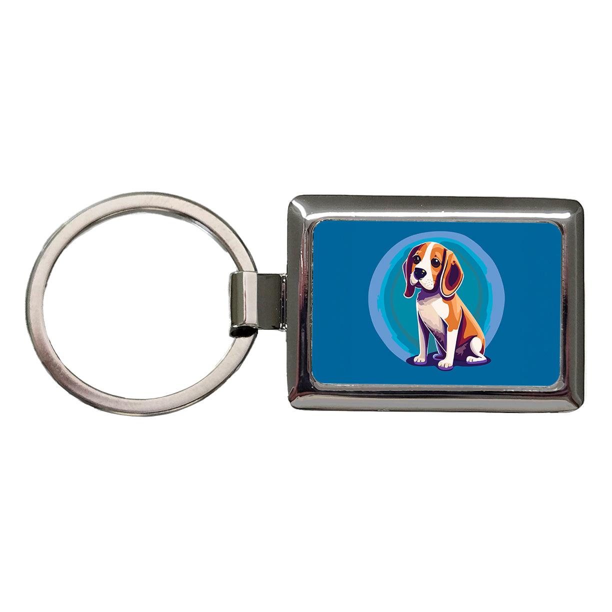 Beagle Dog Sitting Rectangle Metal Keychain